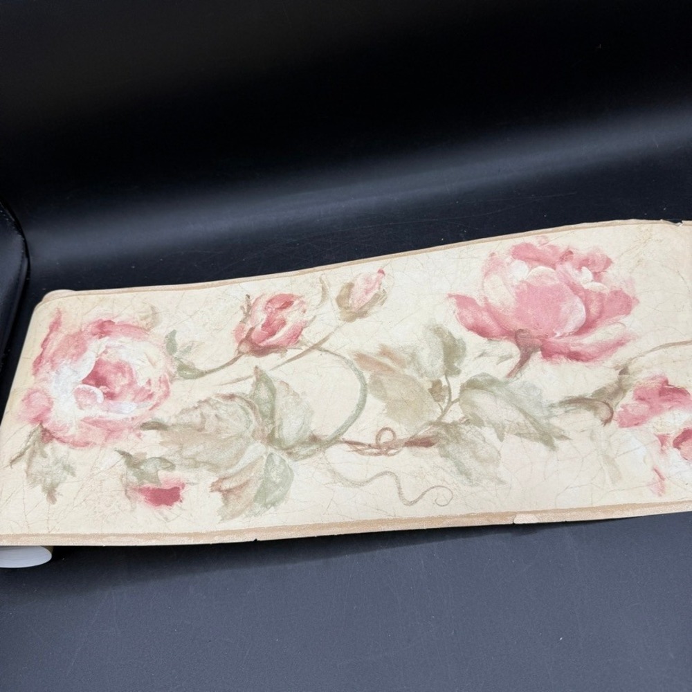 Vintage Croscill Wallpaper Border Floral Rose Pink Green Shabby Chic Cottage